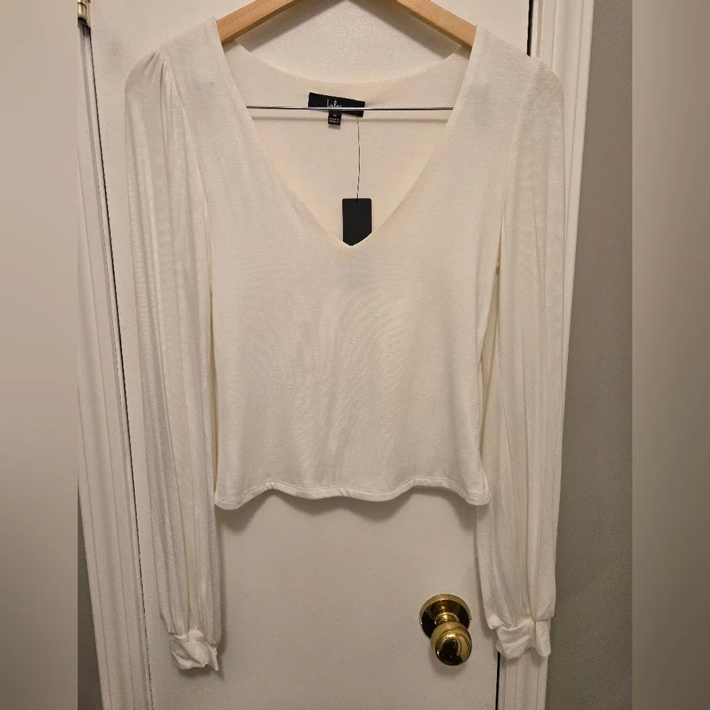 Lulus Long Sleeve Crop  Blouse Off-White Size Medium - Picture 4 of 11